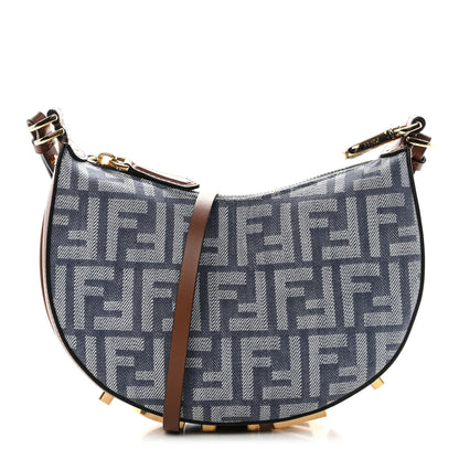 Fendi Denim Vitello King F is Fendi FF Embroidered Mini Fendigraphy Hobo Bag Blue Brown Blue Brown 1 of 11