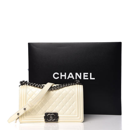 Chanel Lambskin Quilted Medium Boy Flap Dark White 16 of 16