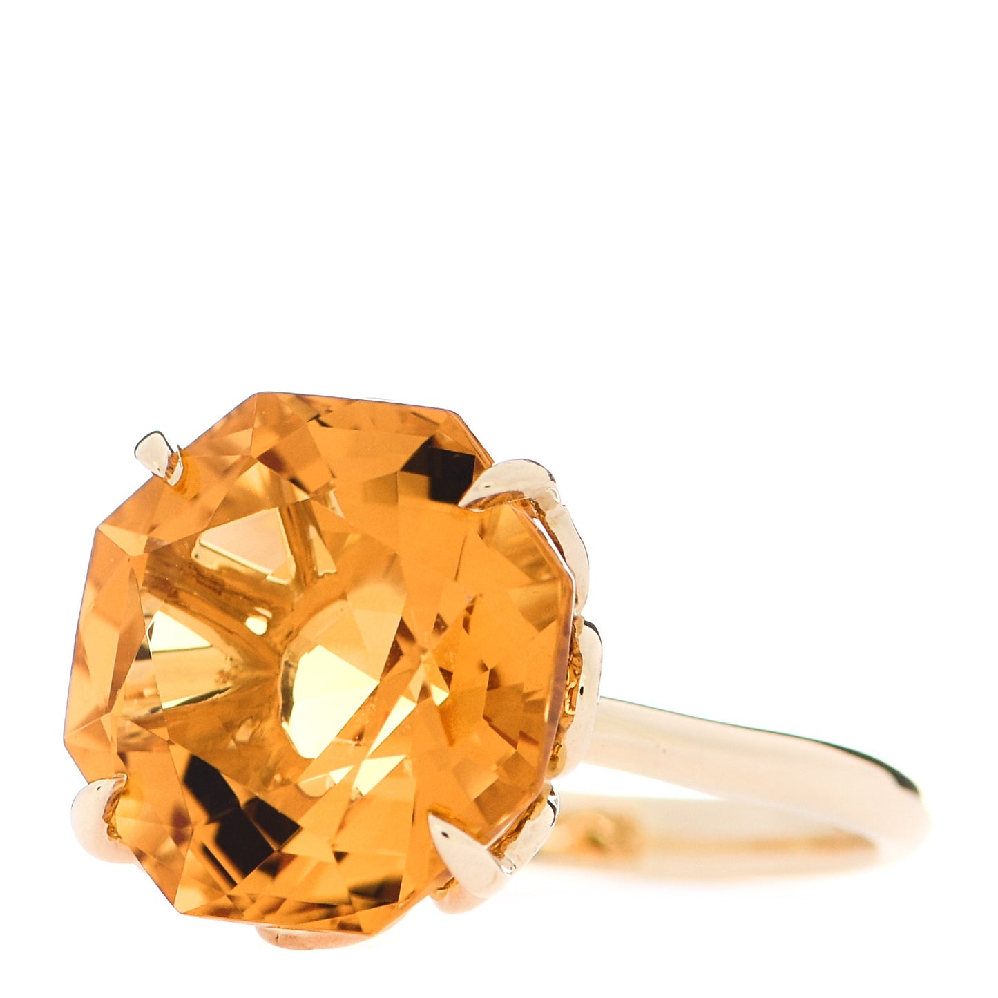 18K Yellow Gold Citrine Octagonal Sparklers Cocktail Ring 52 6