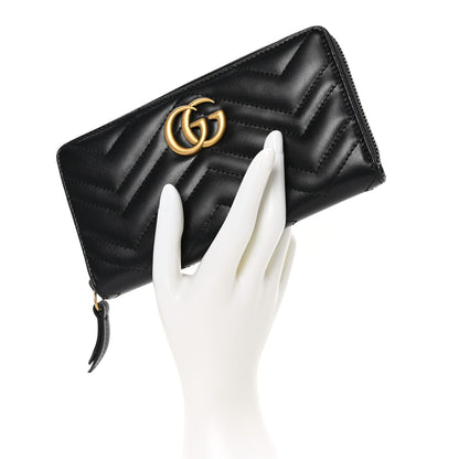 Gucci Calfskin Matelasse GG Marmont Zip Around Organizer Wallet Black 2 of 9