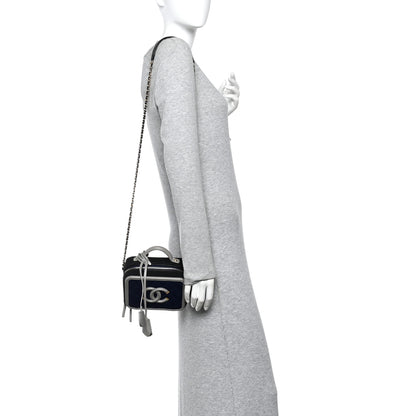 Chanel Jersey Quilted Small CC Filigree Vanity Case Blue Black Grey 2 of 10