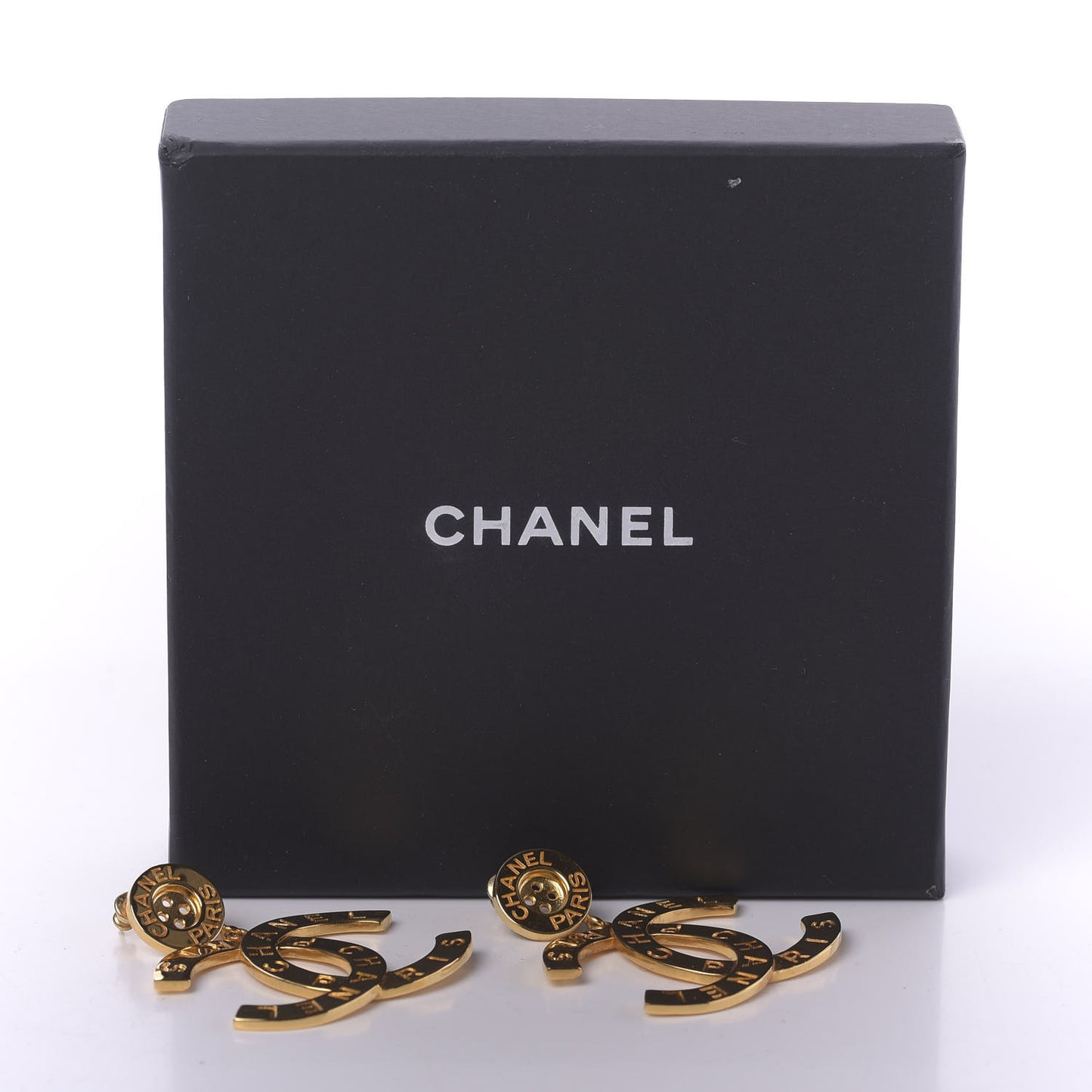 Metal Large Paris Button Earrings Gold