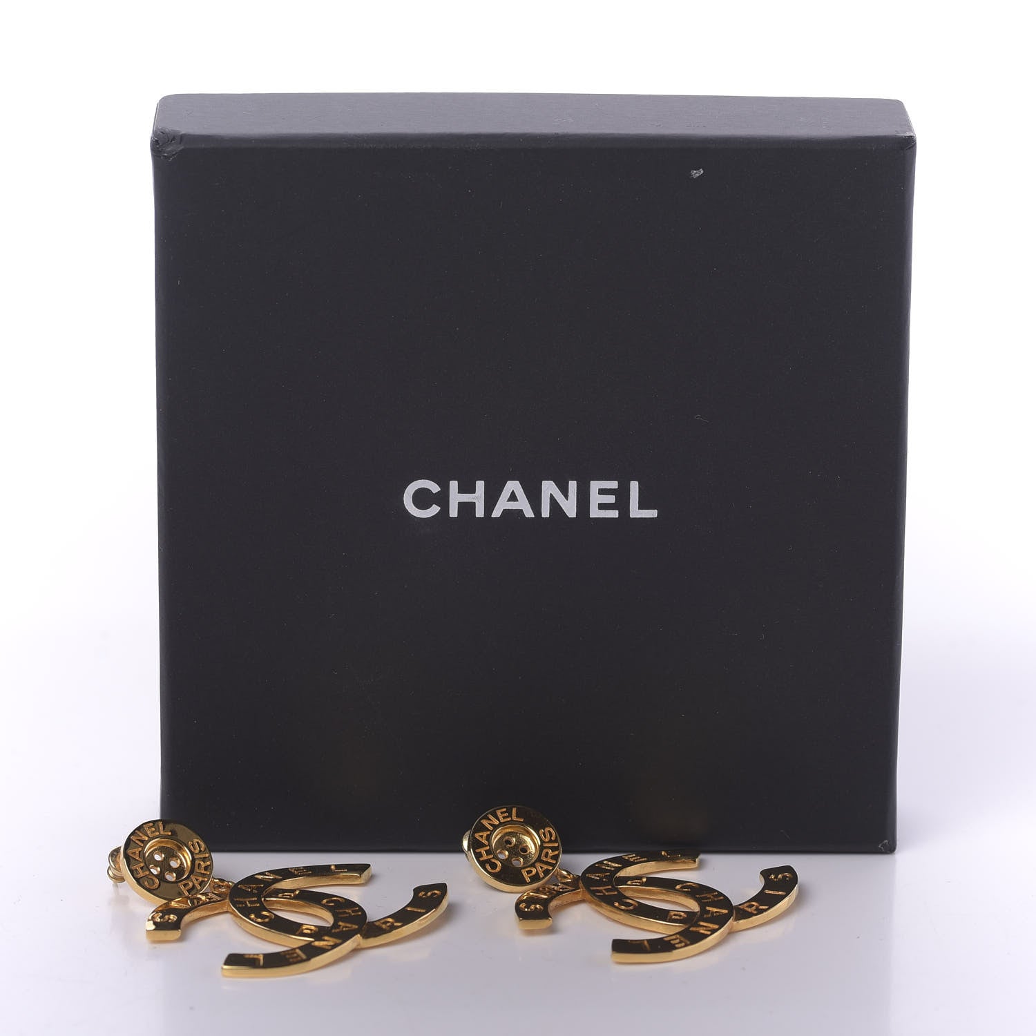 Chanel Metal Large Paris Button Earrings Gold 5 of 6