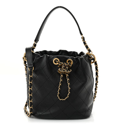 Chanel Lambskin Stitched Drawstring Bucket Bag Black 1 of 11
