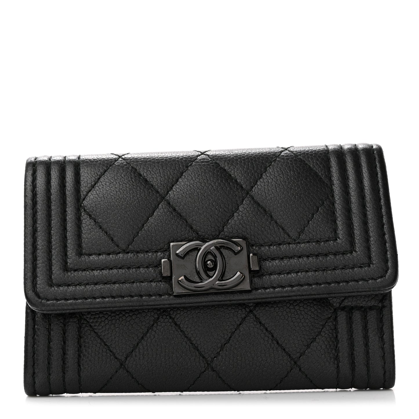 Caviar Quilted Boy Flap Card Holder So Black