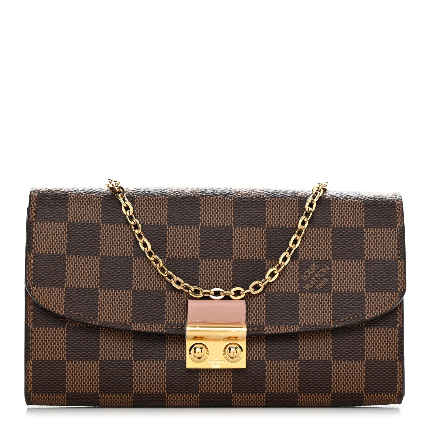 Louis Vuitton Damier Ebene Croisette Chain Wallet Rose Ballerine 1 of 12