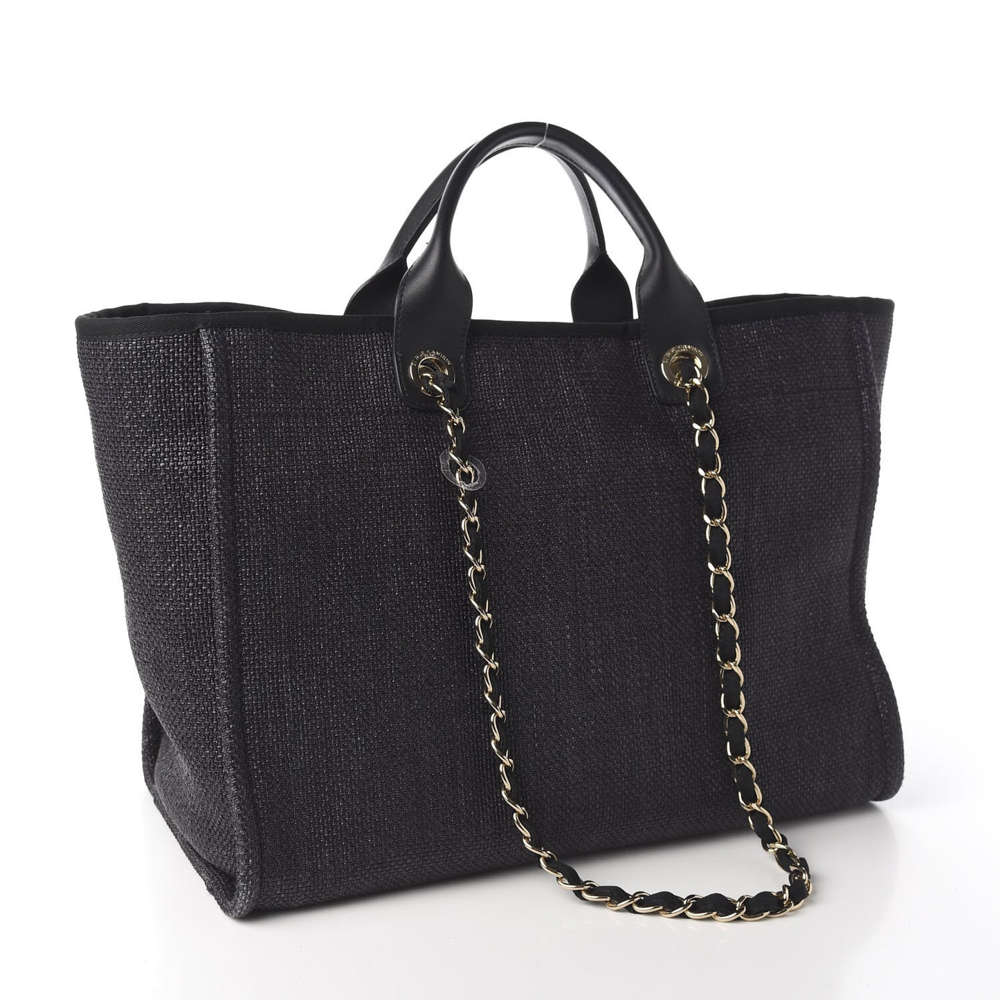 Woven Straw Raffia Medium Deauville Tote Black
