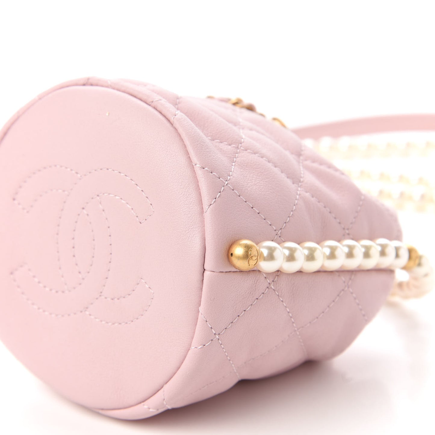 Calfskin Quilted Pearl Mini About Pearls Drawstring Bucket Light Pink