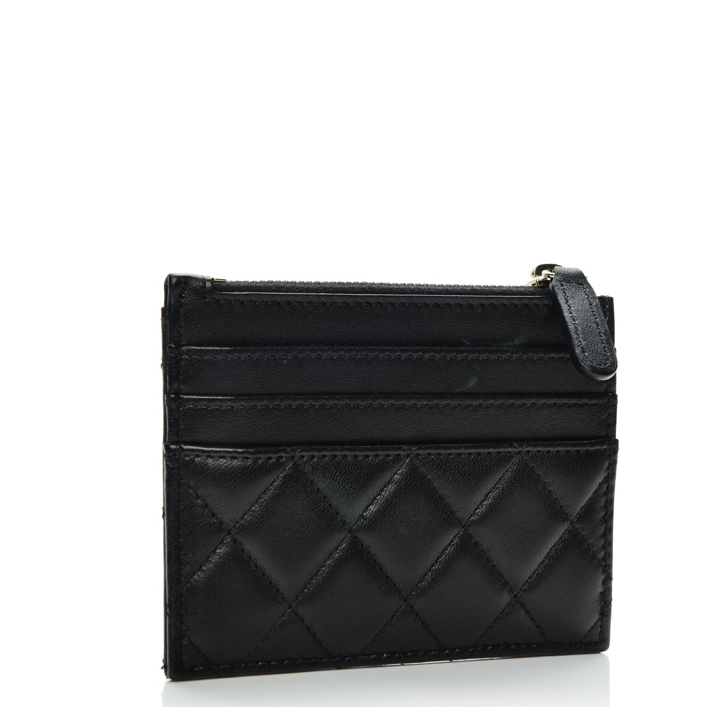 Lambskin Quilted Zip Card Holder Black