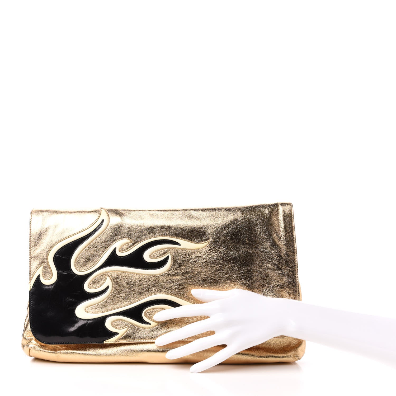 Prada Nappa Flame Flap Clutch Platino 2 of 9
