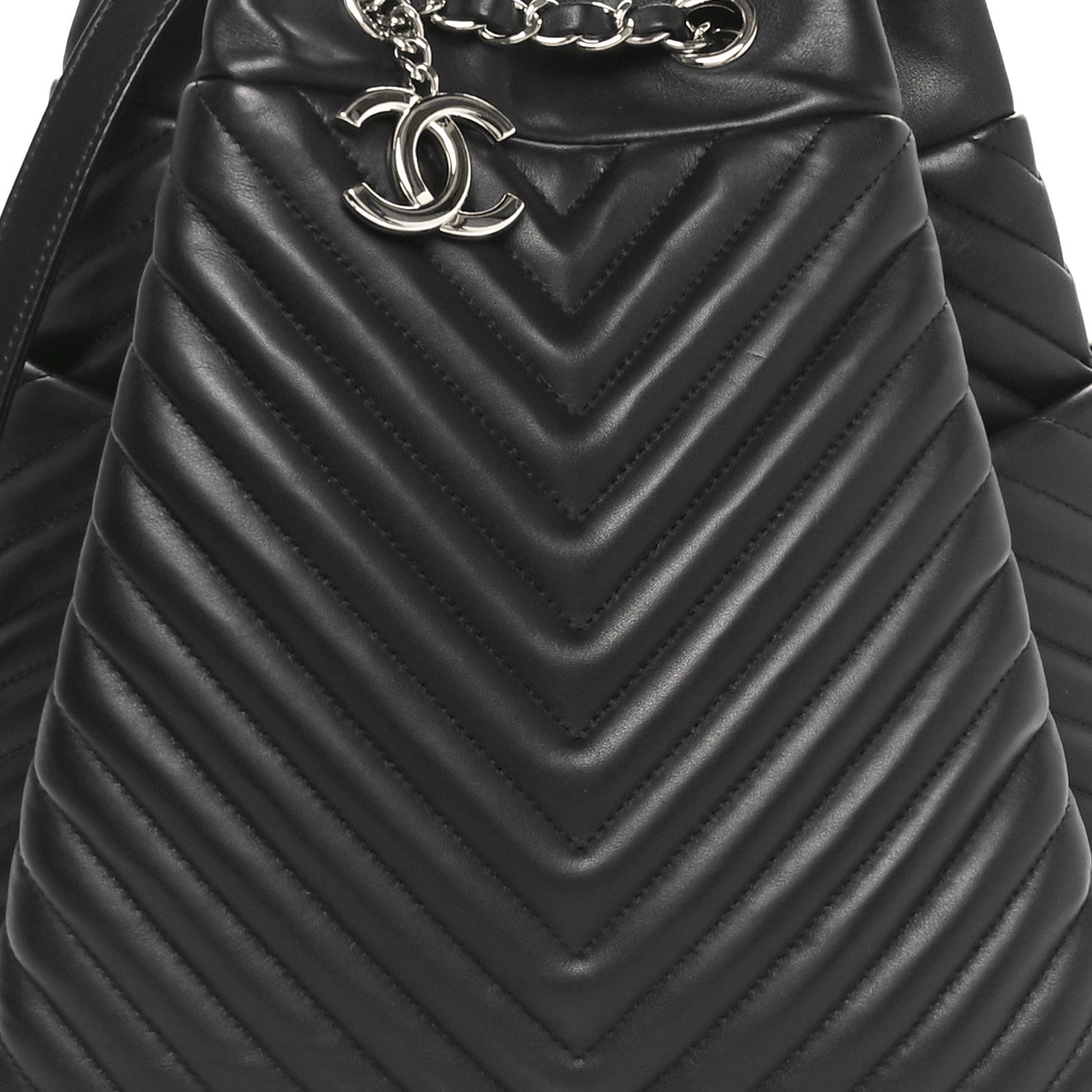 Chanel Lambskin Chevron Quilted Large Urban Spirit Drawstring Bag Black 8 of 10