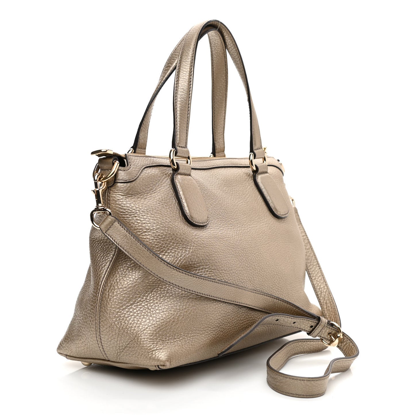 Metallic Cellarius Calfskin Small Soho Top Handle Satchel Golden Beige