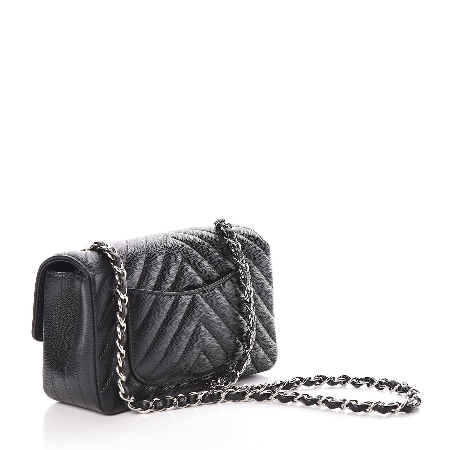 Caviar Chevron Quilted Mini Rectangular Flap Black