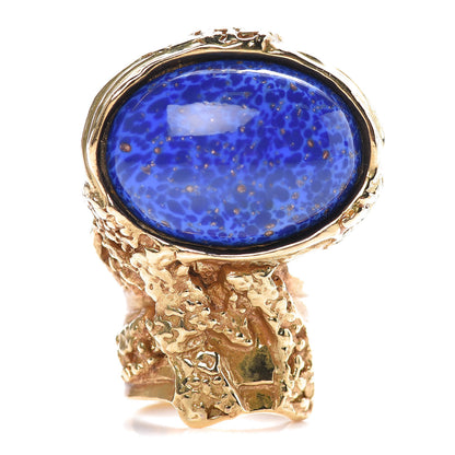 Saint Laurent Glass Cabochon Arty Ovale Ring 5 Gold Lapis 1 of 6