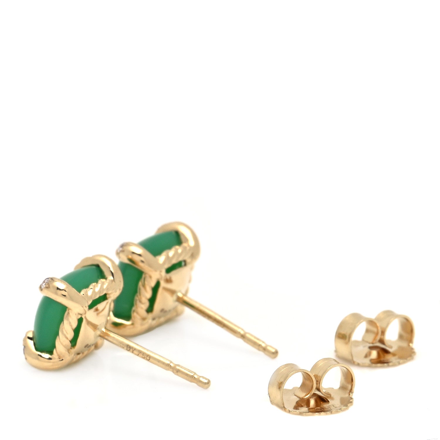 David Yurman 18K Yellow Gold Diamond Chrysoprase 8mm Chatelaine Earrings 3 of 4