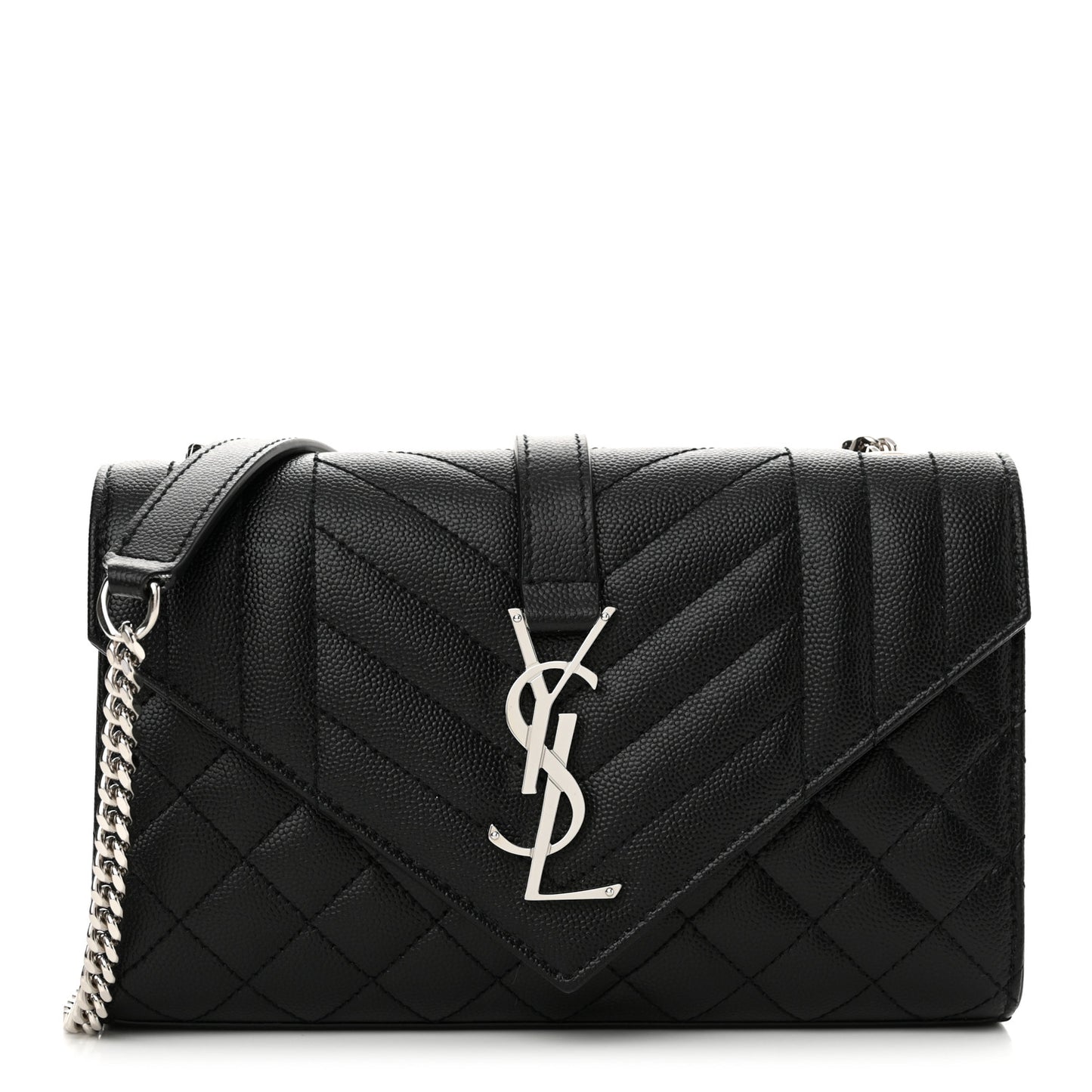 Grain De Poudre Textured Mixed Matelasse Triquilt Small Monogram Satchel Black