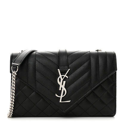 Saint Laurent Grain De Poudre Textured Mixed Matelasse Triquilt Small Monogram Satchel Black 1 of 10