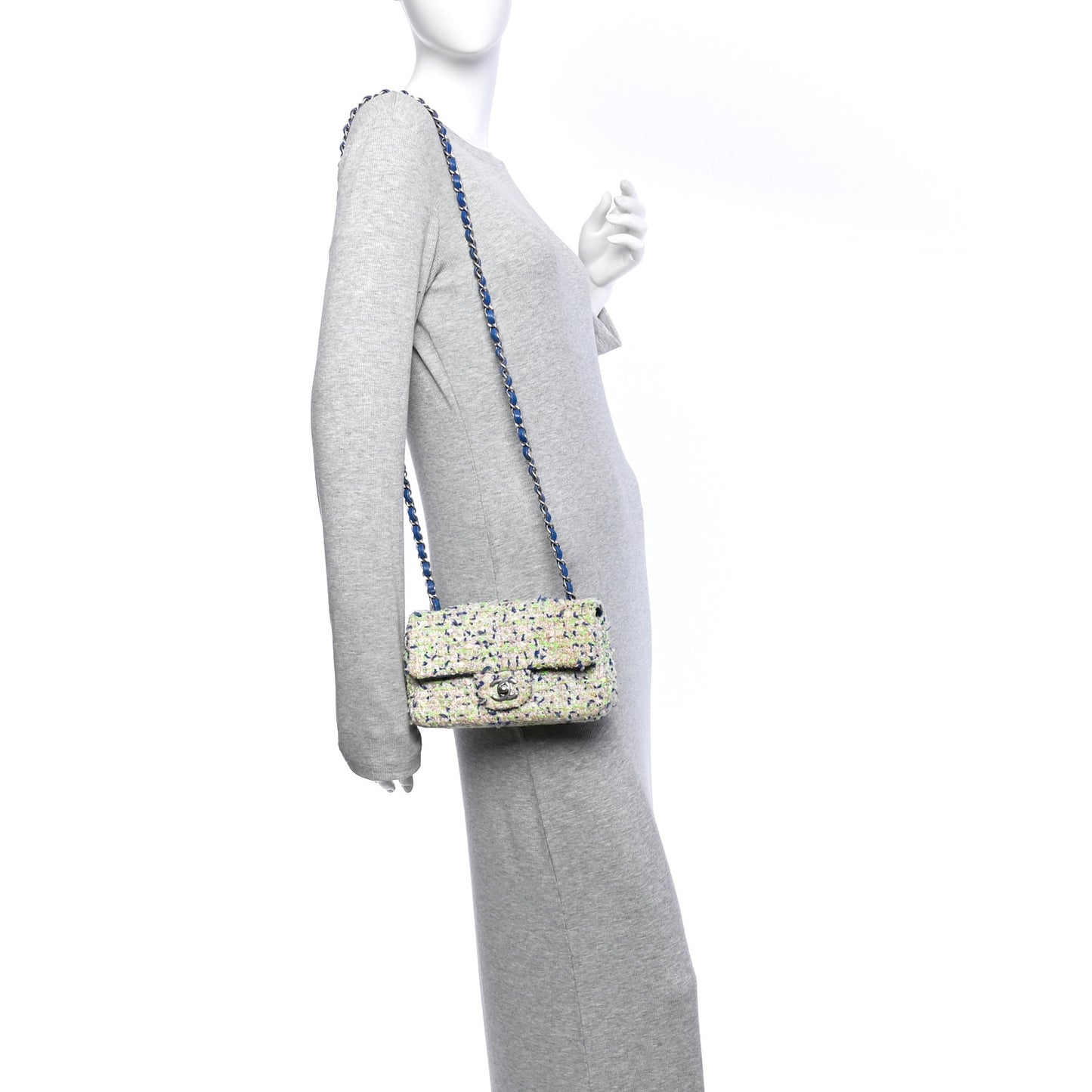 Tweed Quilted Mini Rectangular Flap Blue White Green