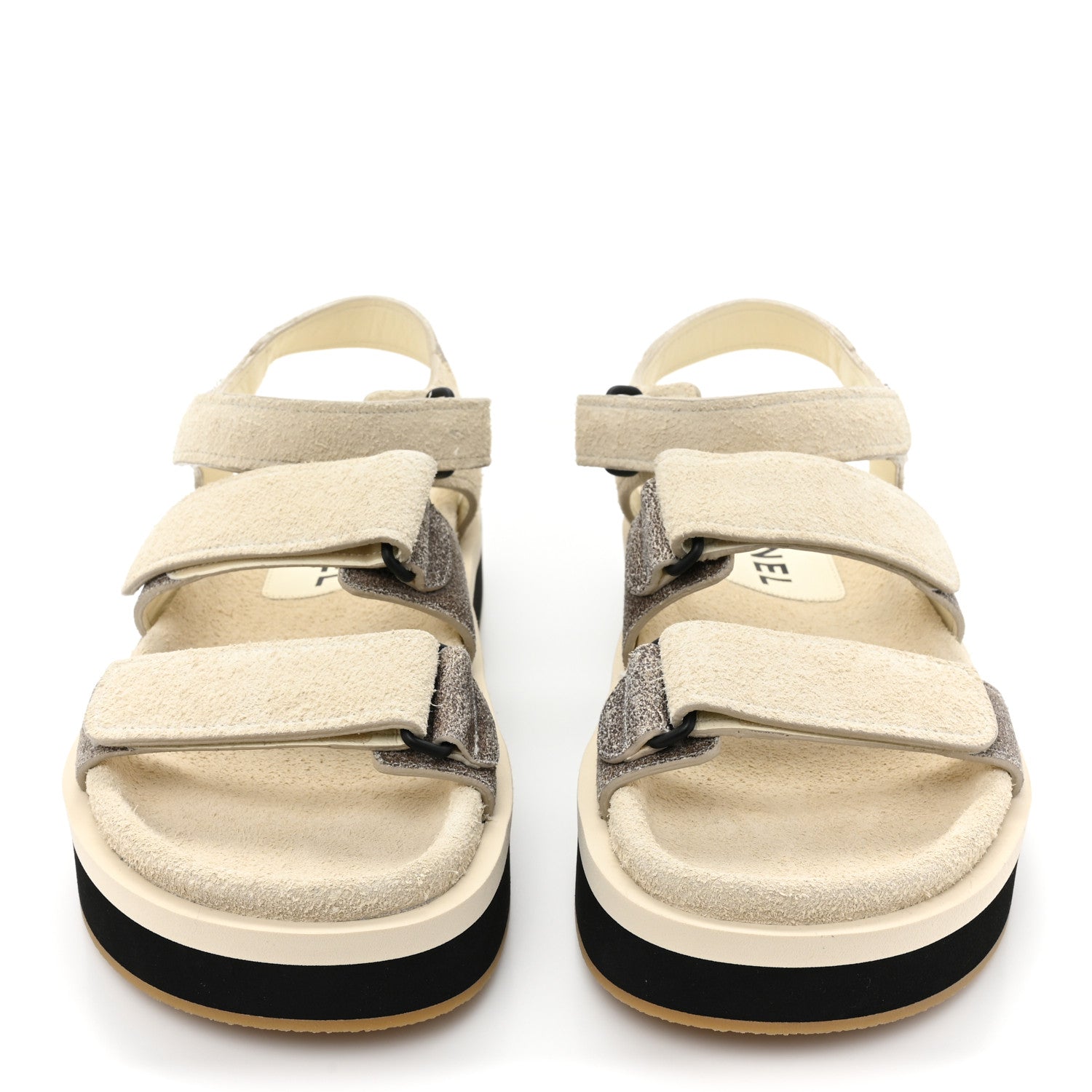 Chanel Suede Calfskin Velcro Flat Sandals 39 Ecru Dark Beige 2 of 9
