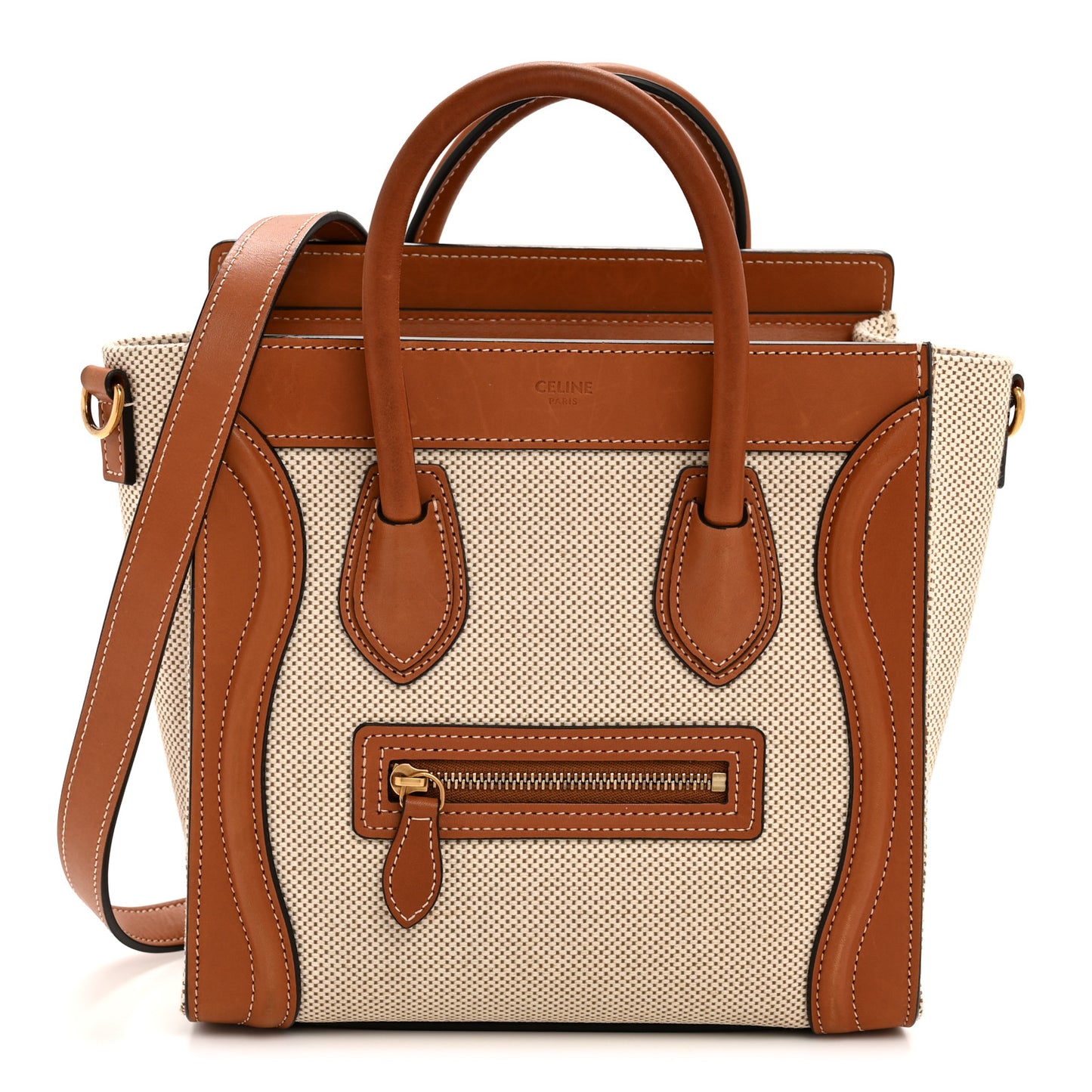 Textile Smooth Calfskin Nano Luggage Tan White