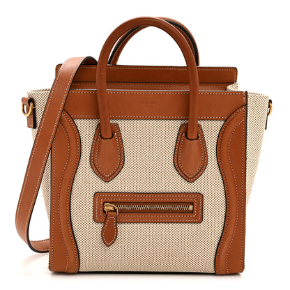 Celine Textile Smooth Calfskin Nano Luggage Tan White 1 of 14