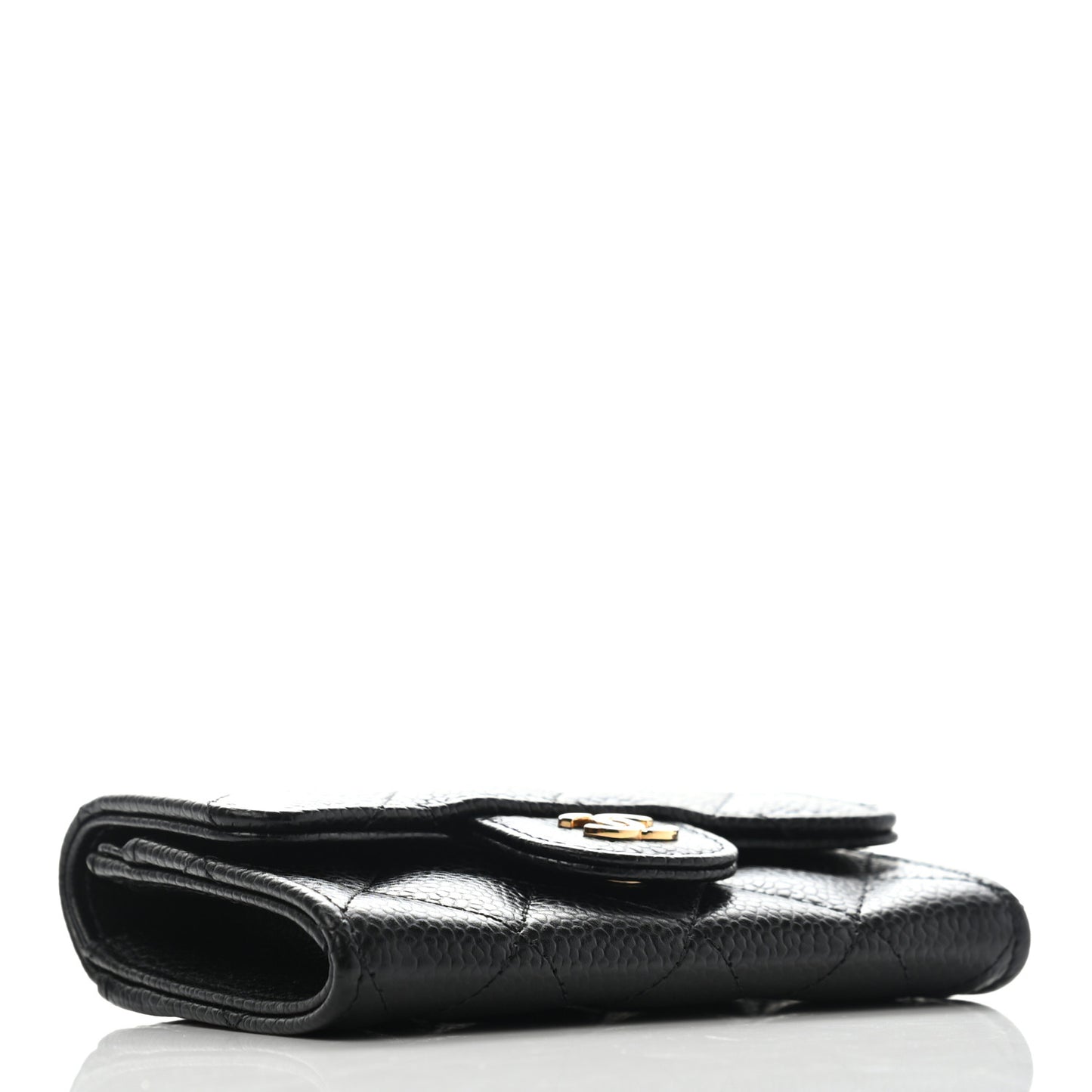 Caviar Quilted Flap Card Holder Wallet Black