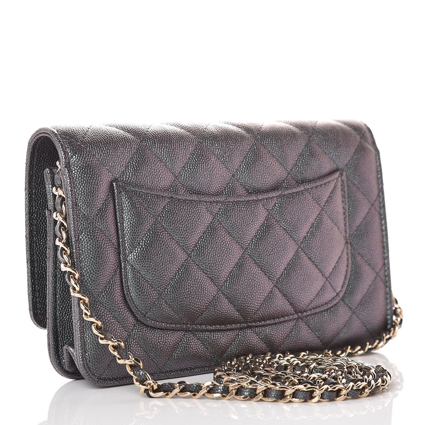 Iridescent Caviar Quilted Wallet On Chain WOC Black