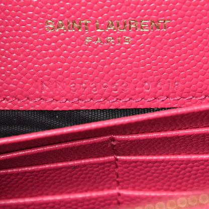 Saint Laurent Grain De Poudre Matelasse Chevron Monogram Envelope Chain Wallet Bubblegum 9 of 12