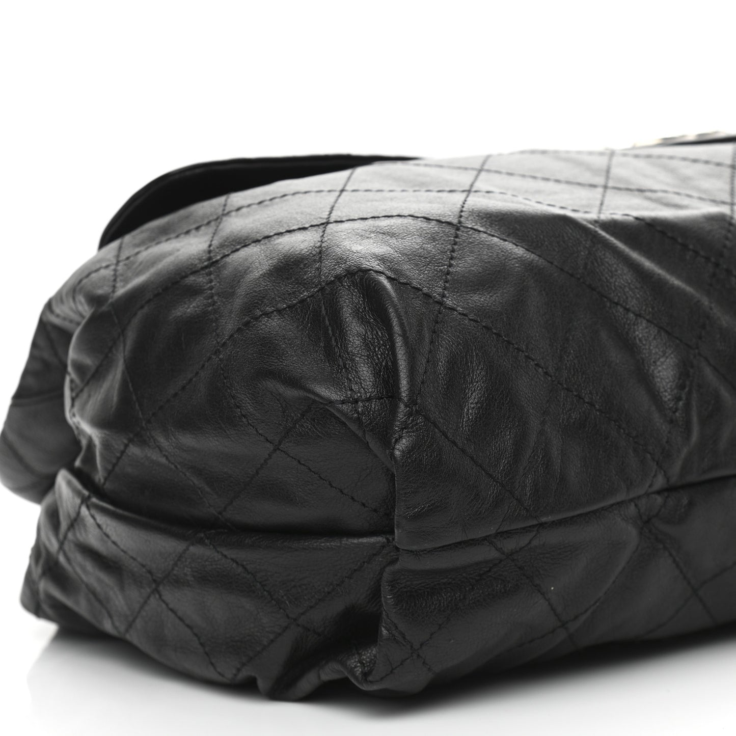 Vinyl Calfskin Quilted Flap Messenger Black