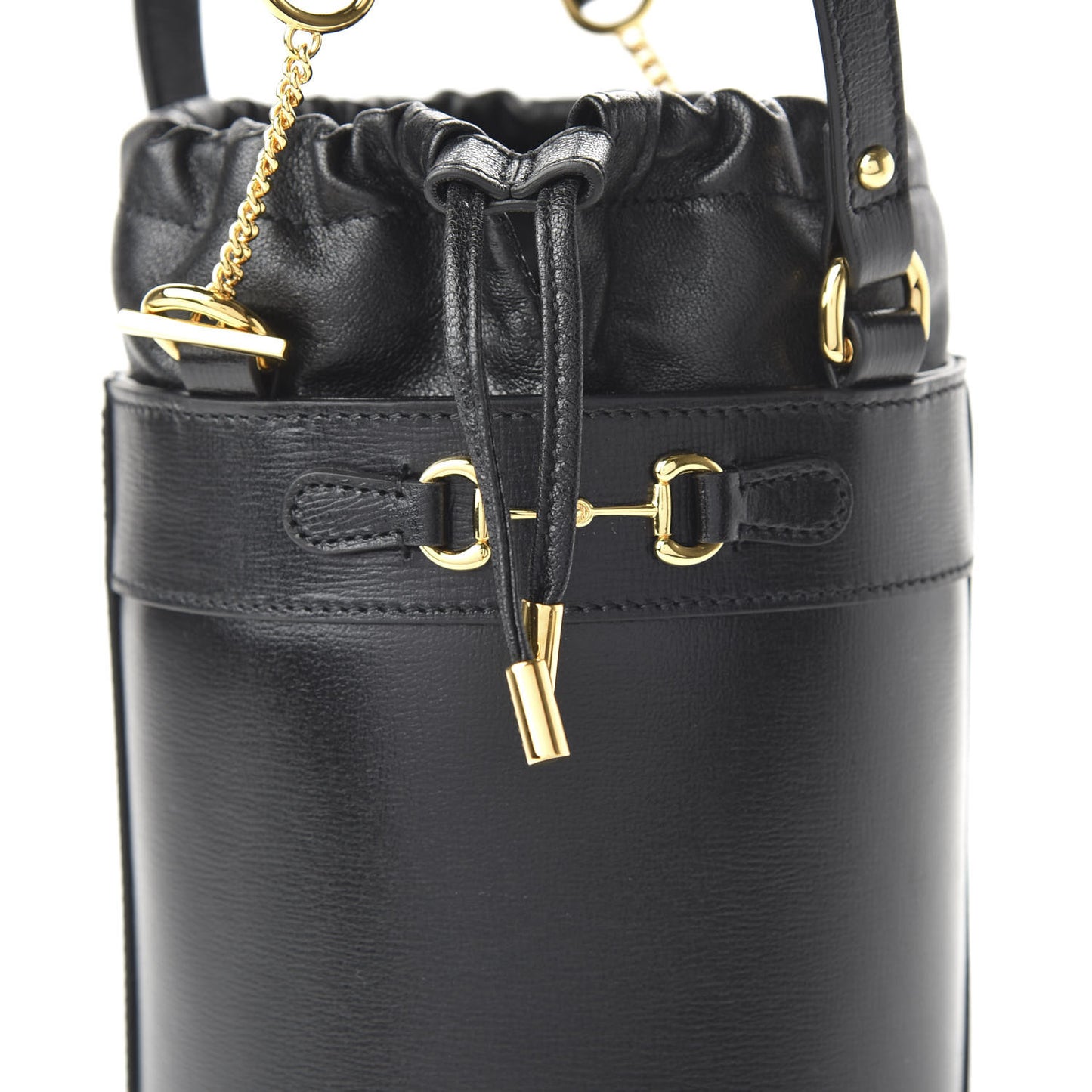 Azalea Sakai Calfskin Small Horsebit 1955 Drawstring Bucket Bag Black