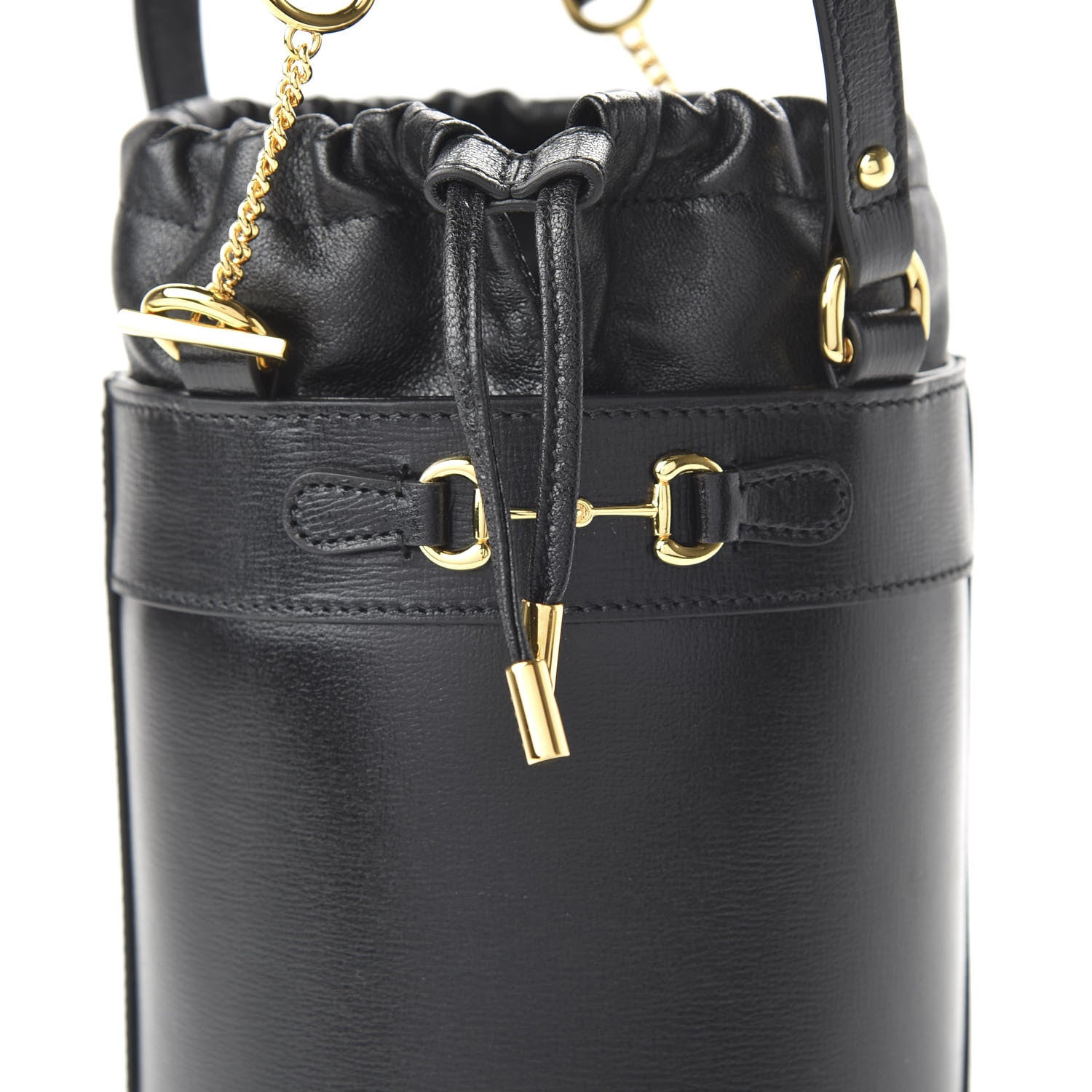 Gucci Azalea Sakai Calfskin Small Horsebit 1955 Drawstring Bucket Bag Black 10 of 10