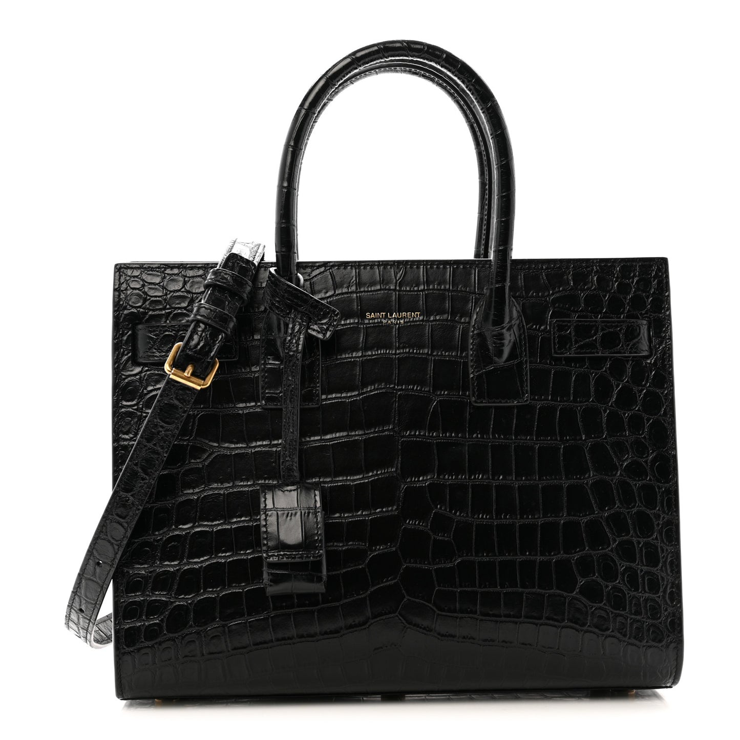 Calfskin Crocodile Embossed Baby Sac De Jour Black