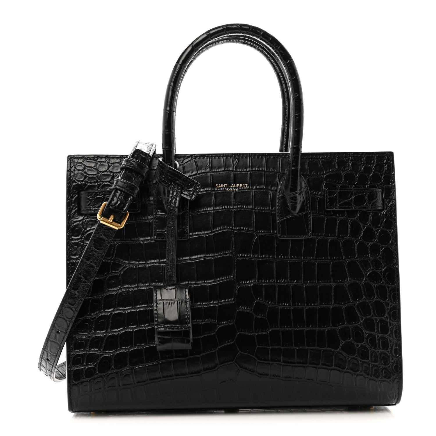 Saint Laurent Calfskin Crocodile Embossed Baby Sac De Jour Black 1 of 12