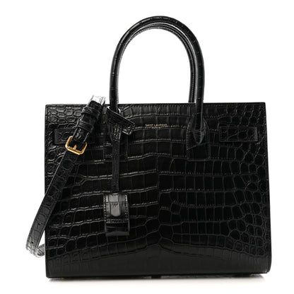 Saint Laurent Calfskin Crocodile Embossed Baby Sac De Jour Black 1 of 12