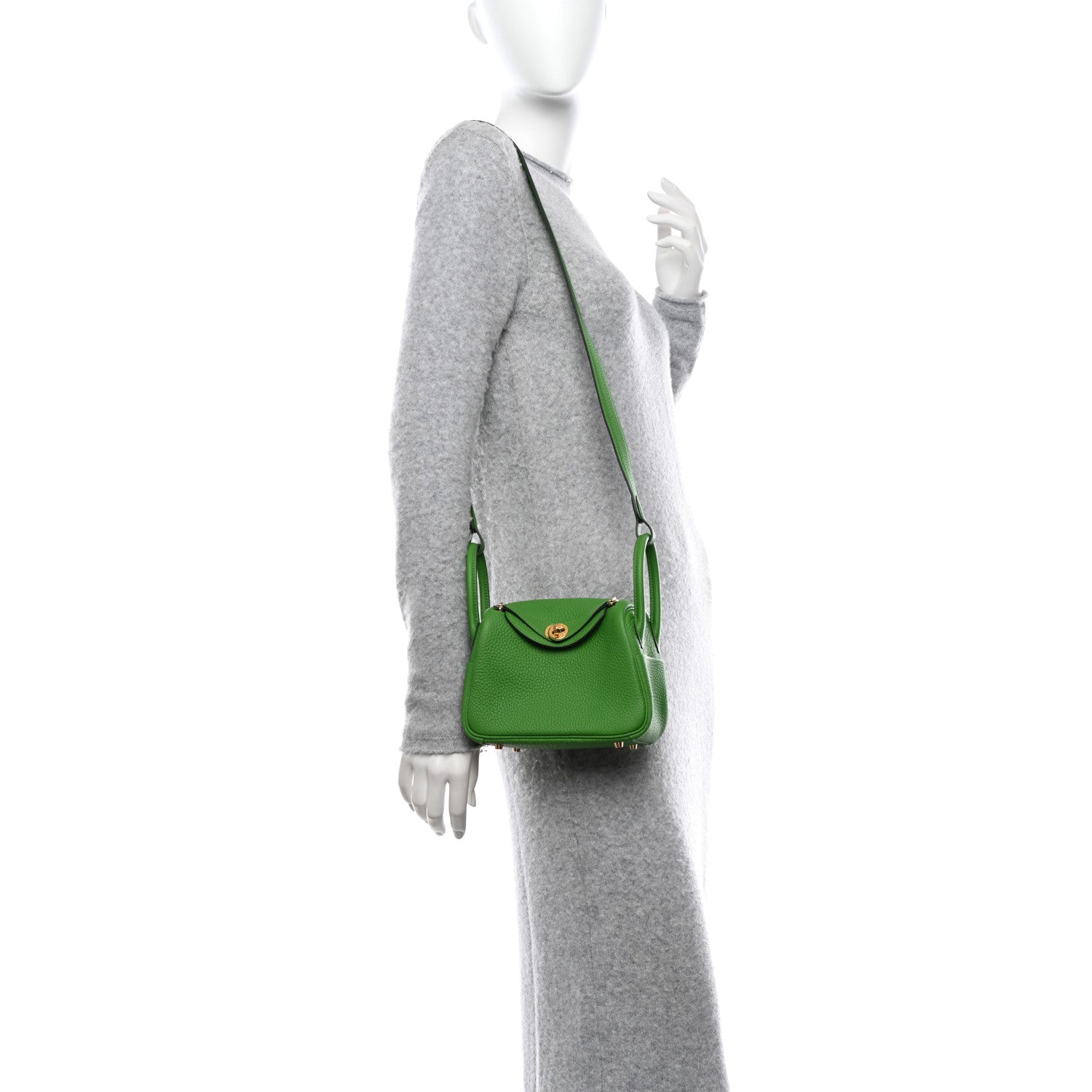 Hermes Taurillon Clemence Mini Lindy 20 Vert Yucca 2 of 11