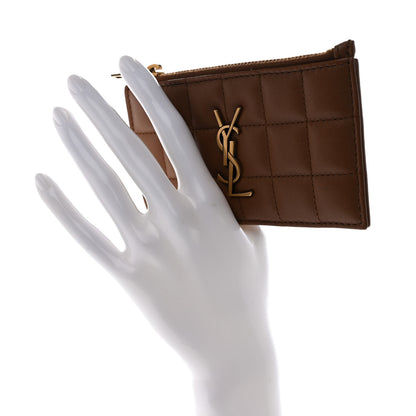 Saint Laurent Lambskin Matelasse Cassandre Carre Fragments Zippered Card Case Naturel Dark 2 of 9