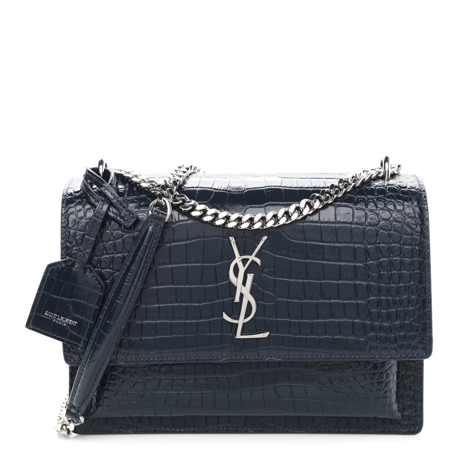 Saint Laurent Calfskin Crocodile Embossed Medium Monogram Sunset Navy 1 of 10