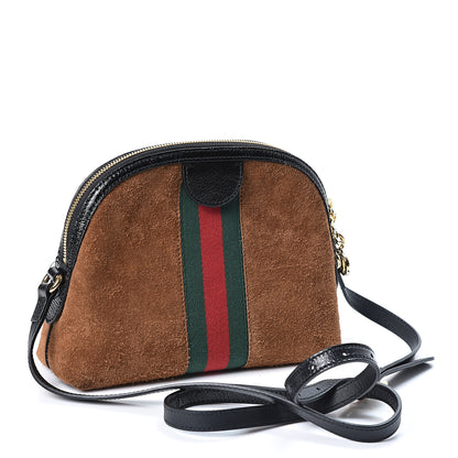 Gucci Suede Patent Web Small Ophidia Dome Shoulder Bag Nocciola Black 2 of 9