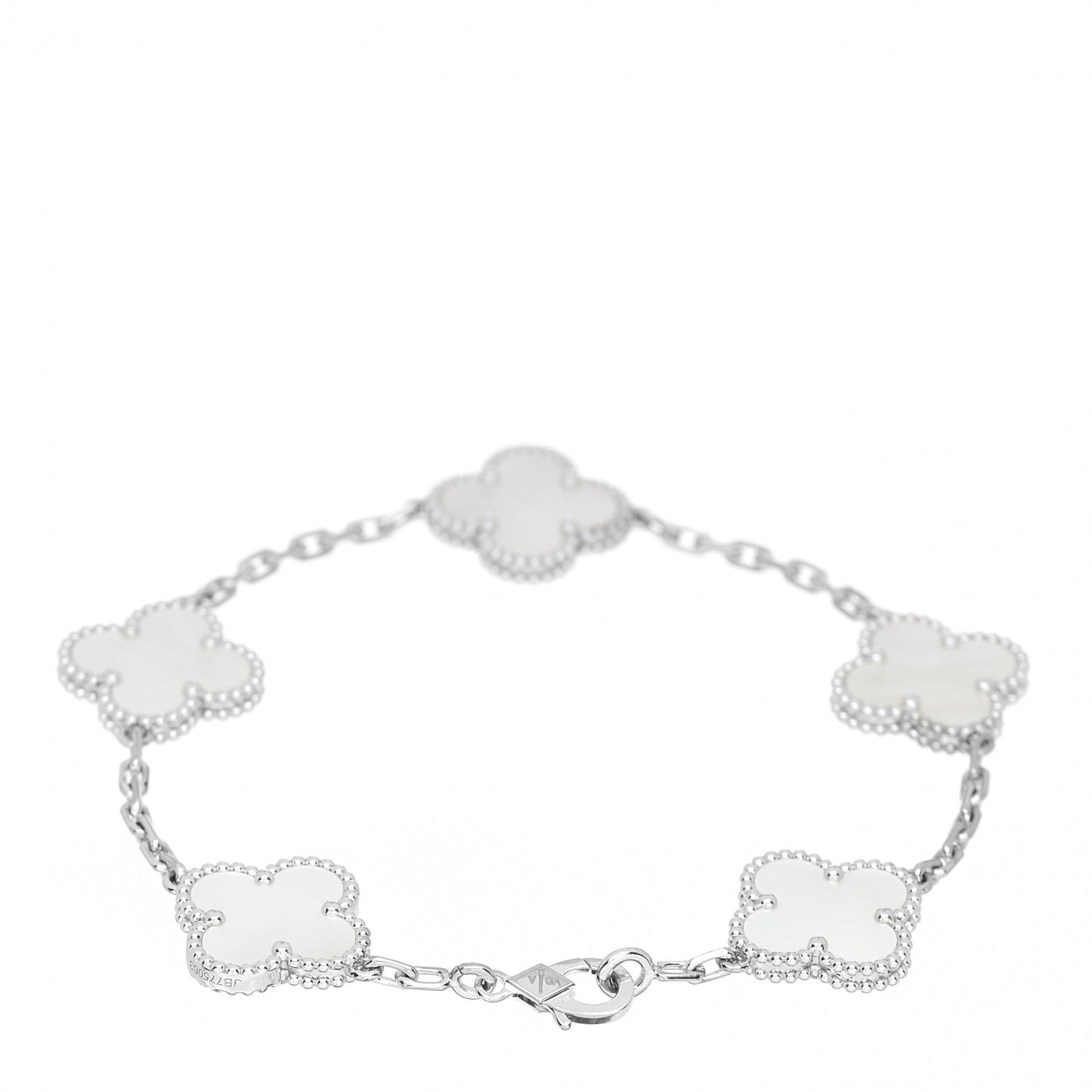 18K White Gold Mother of Pearl 5 Motifs Vintage Alhambra Bracelet