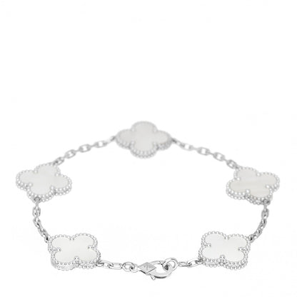 Van Cleef & Arpels 18K White Gold Mother of Pearl 5 Motifs Vintage Alhambra Bracelet 2 of 4