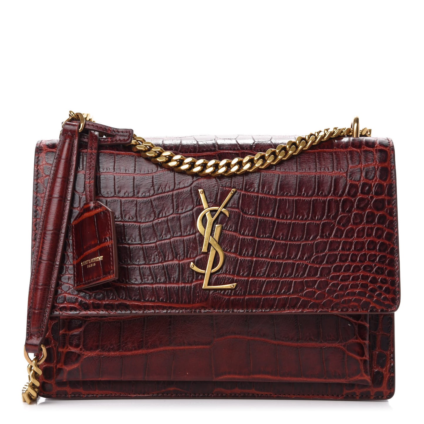 Calfskin Crocodile Embossed Medium Monogram Sunset Amber