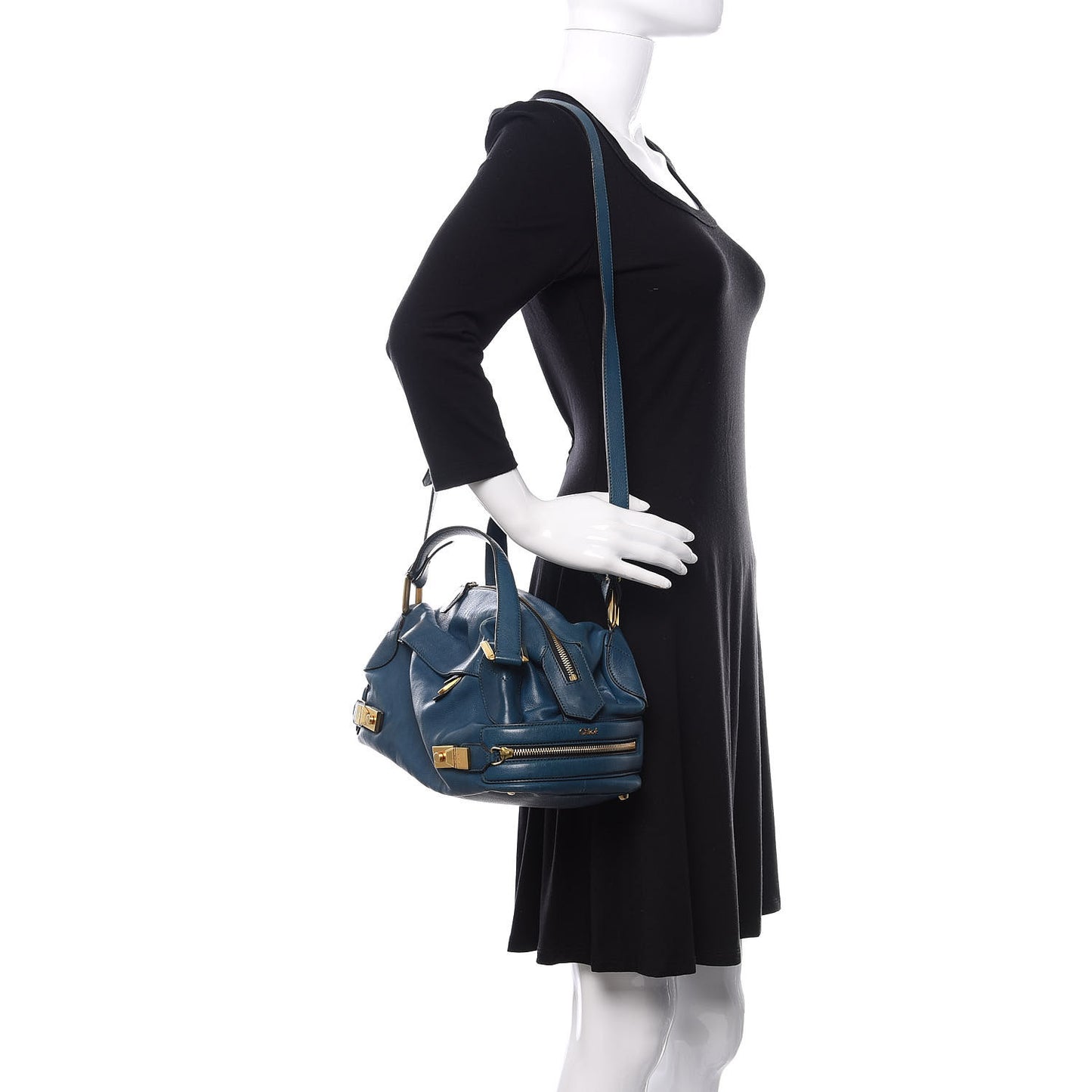 Calfskin Cary Zipped Shoulder Bag Petrol