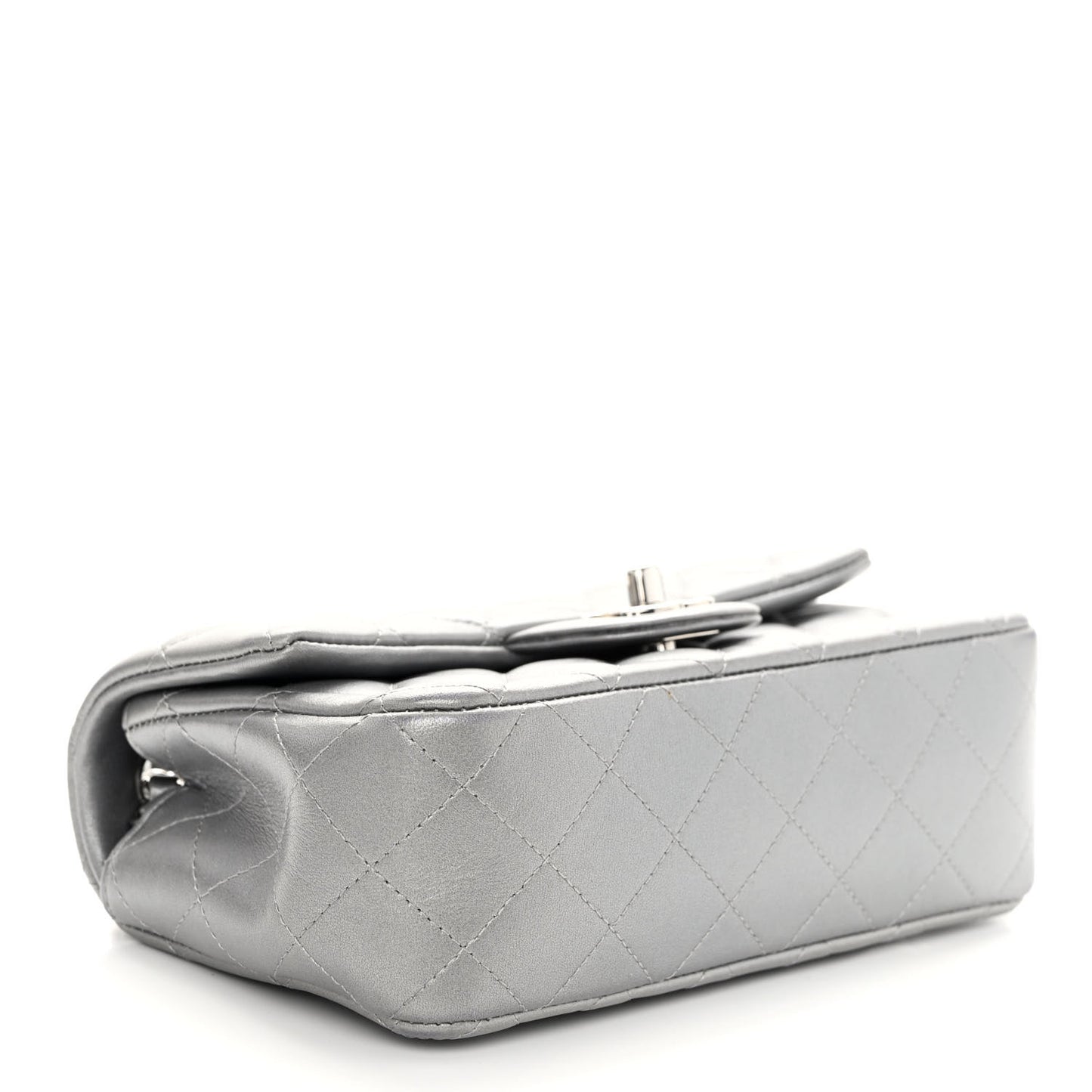 Metallic Lambskin Quilted Mini Rectangular Flap Silver