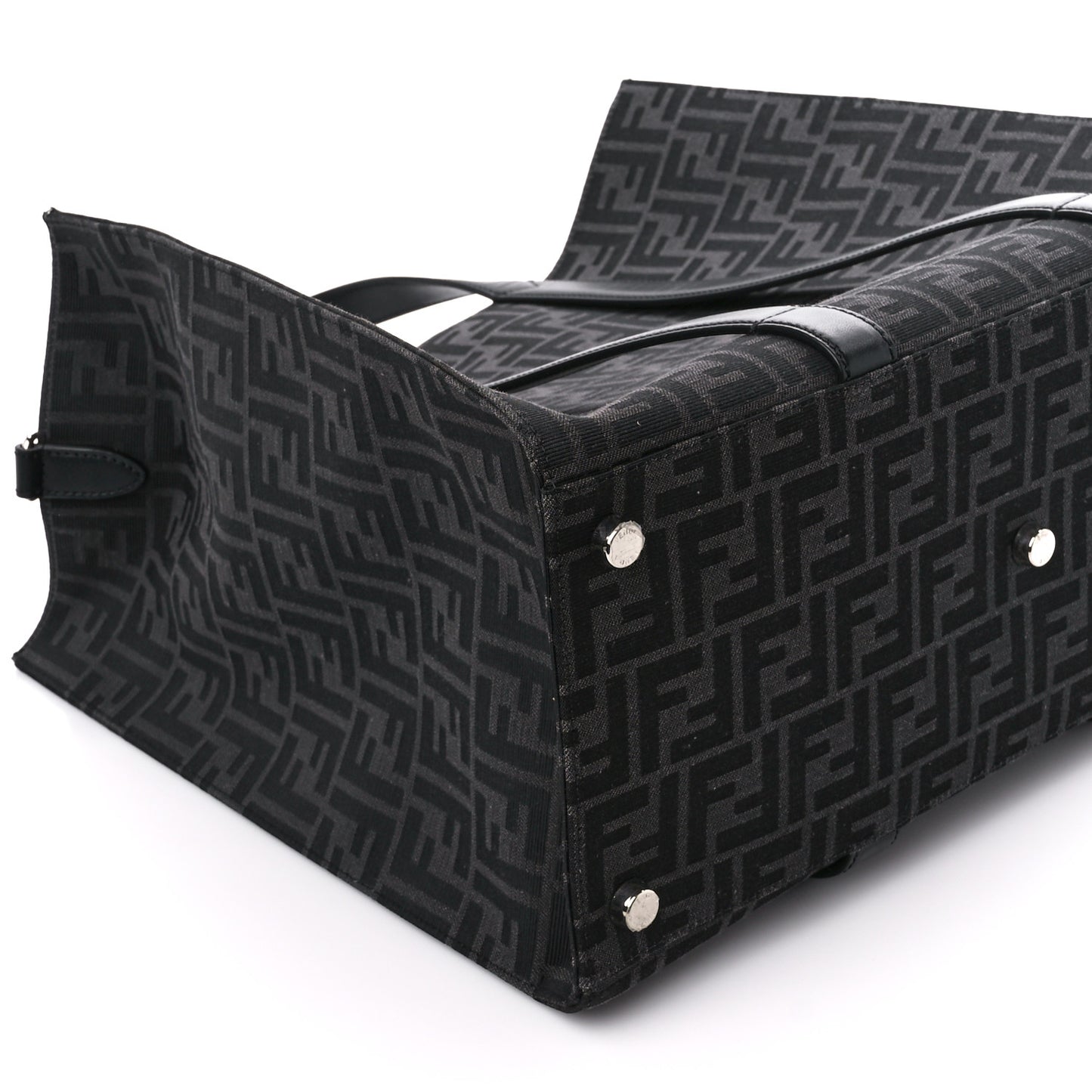 Recycled Fabric Jacquard Vitello Astro FF 1974 Shopping Tote Asfalto Black