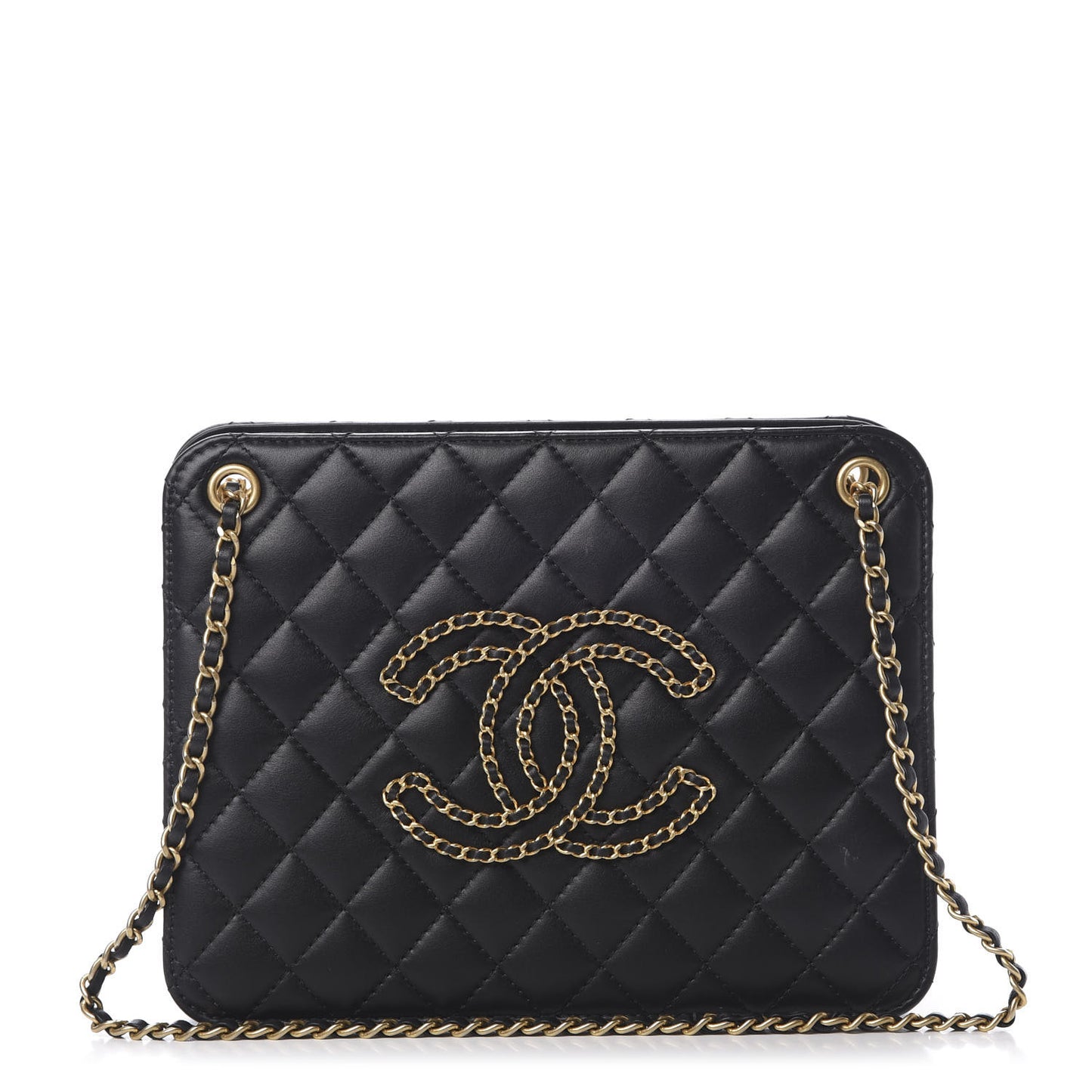 Calfskin Quilted CC Chain Accordion Tote Black