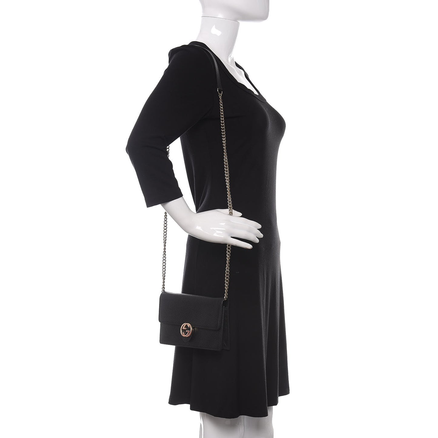 Dollar Calfskin Interlocking G Chain Wallet Black
