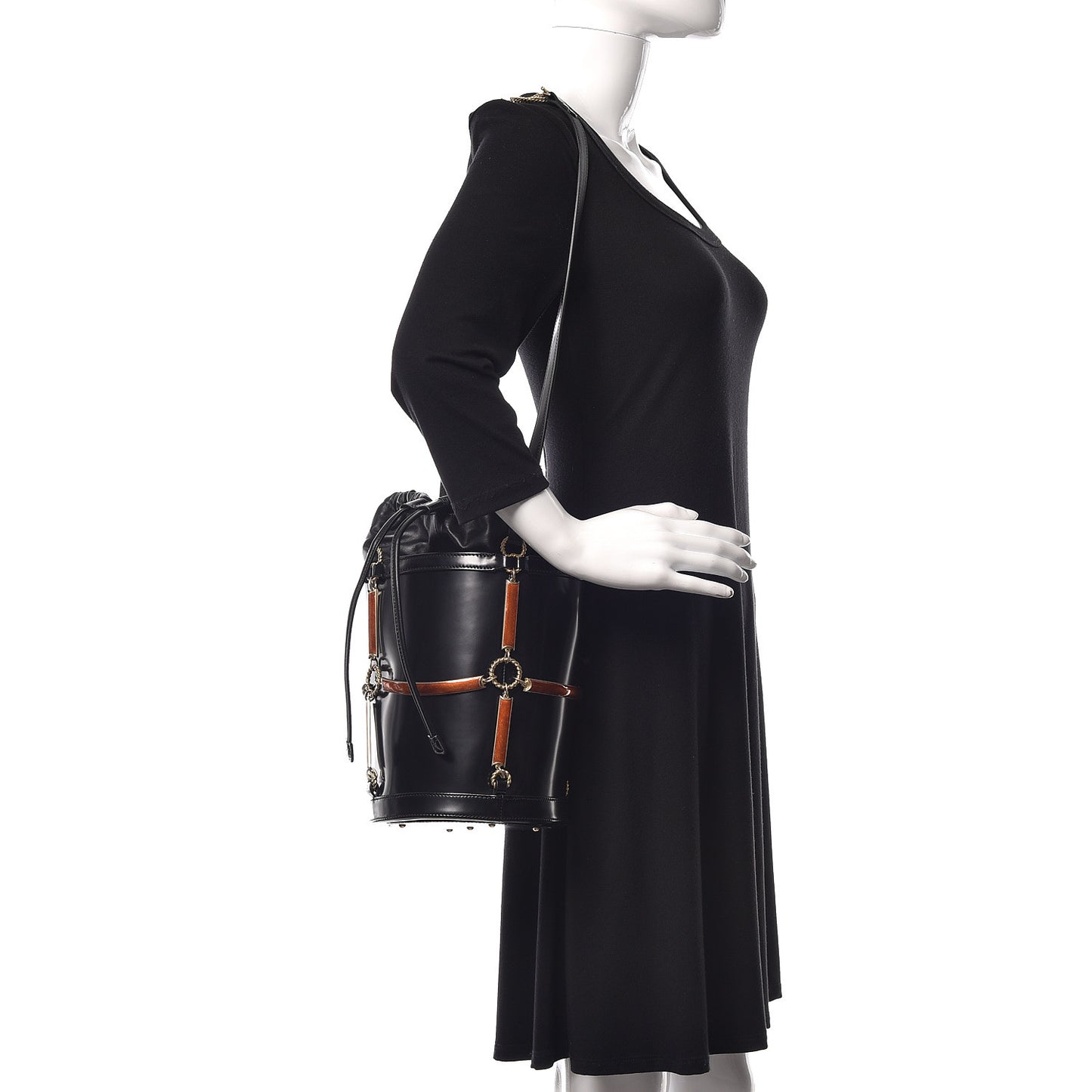 Lambskin Vinyl Enamel Mini Bucket Bag Black Ruggine