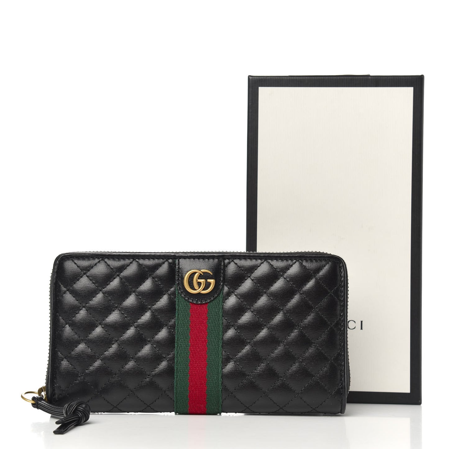 Calfskin Web Trapuntata GG Zip Around Wallet Black