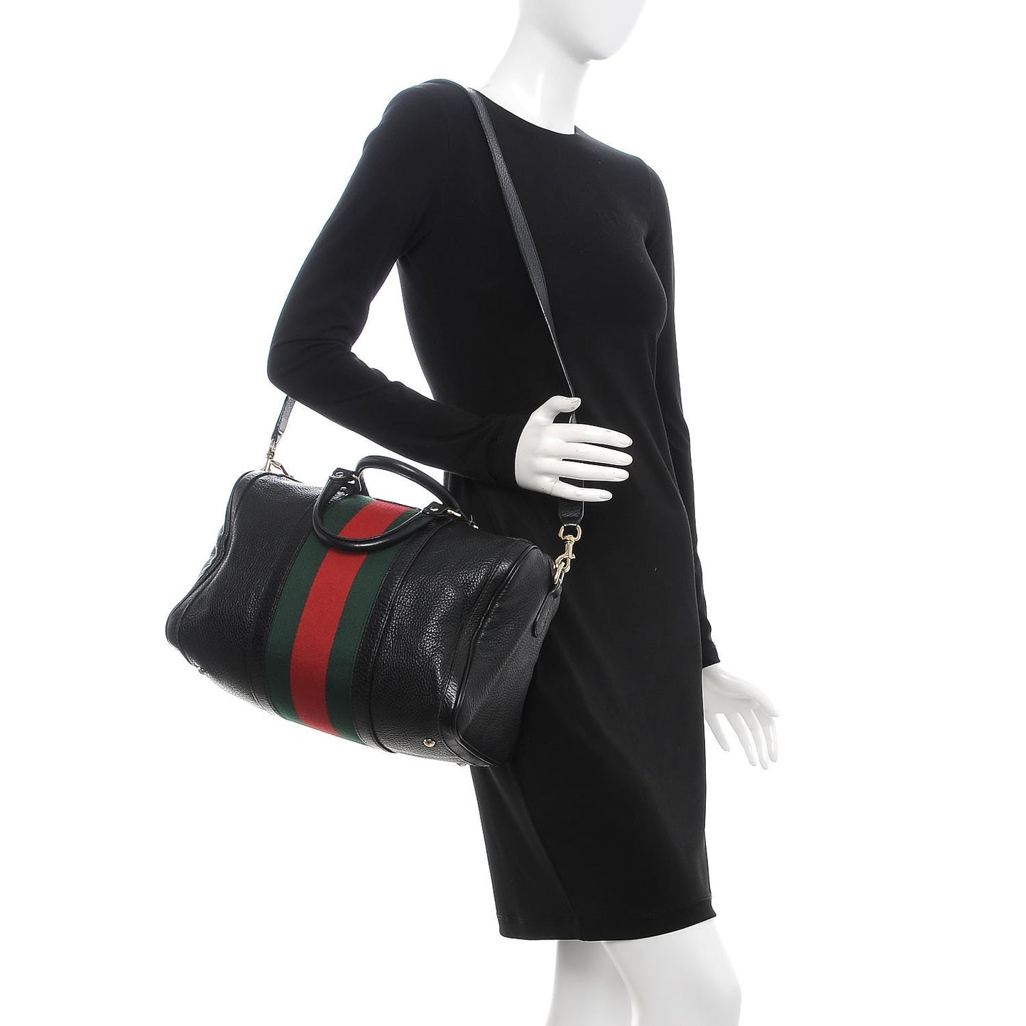 Calfskin Vintage Web Medium Boston Black