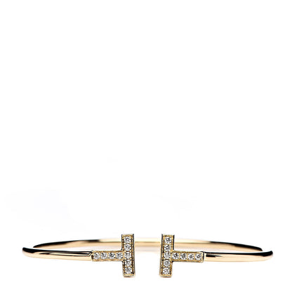 Tiffany 18K Yellow Gold Diamond T Wire Bracelet 1 of 5